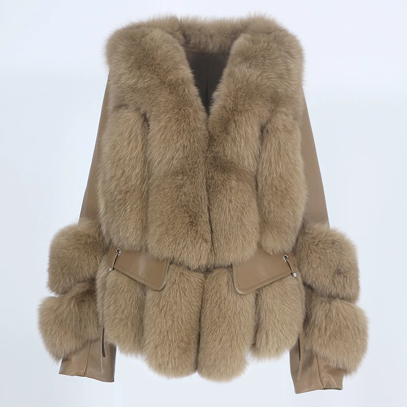 

OFTBUY 2021 Fashion Real Fur Coat Winter Jacket Women Natural Fox Fur Genuine Sheepskin Leather Outerwear Detachable Streetwear