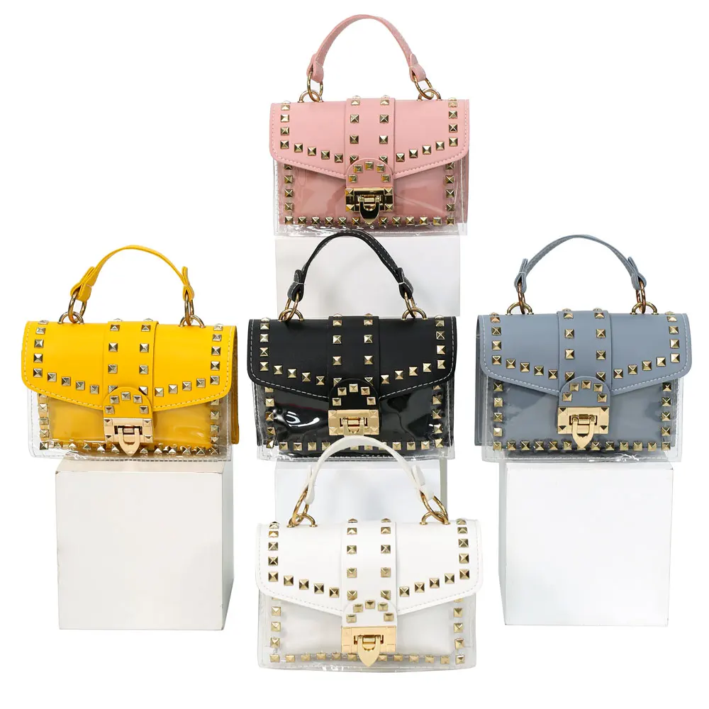 

2022 Spring Summer PVC Leather Rivet Lock Transparent Bag Clear Crossbody Messenger Women Hand Bags Purses and Handbags Luxury