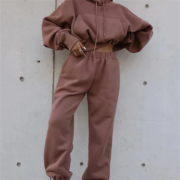 

Autumn Winter Women 2 Piece Sets Hooded Sweatshirt Pants Two Piece Set Tracksuit Fleece Outfits Sweatpants, As picture show