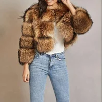 

European design real RACCOON fur coat winter customized size outerwear thick warm top luxury long sleeve natural fur jacket