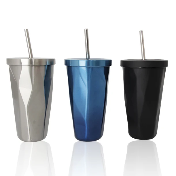 

New Product Straws Tumbler Double Wall Vacuum Gym Stainless Steel Thermos Diamond Coffee Cups Tumbler With Lids, Customized color