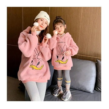 

IHJ2342 mother daughter matching clothing Autumn new family matching clothes cartoon plus velvet sweater for kids, Customized color