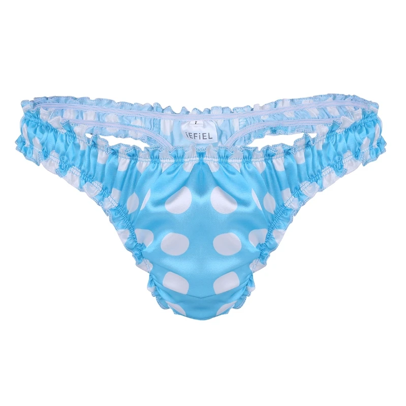 

Custom Mens Silk Satin Underwear Polka Dot Ruffled Frilly Panties Bikini Briefs Sissy Lingerie For Crossdressers