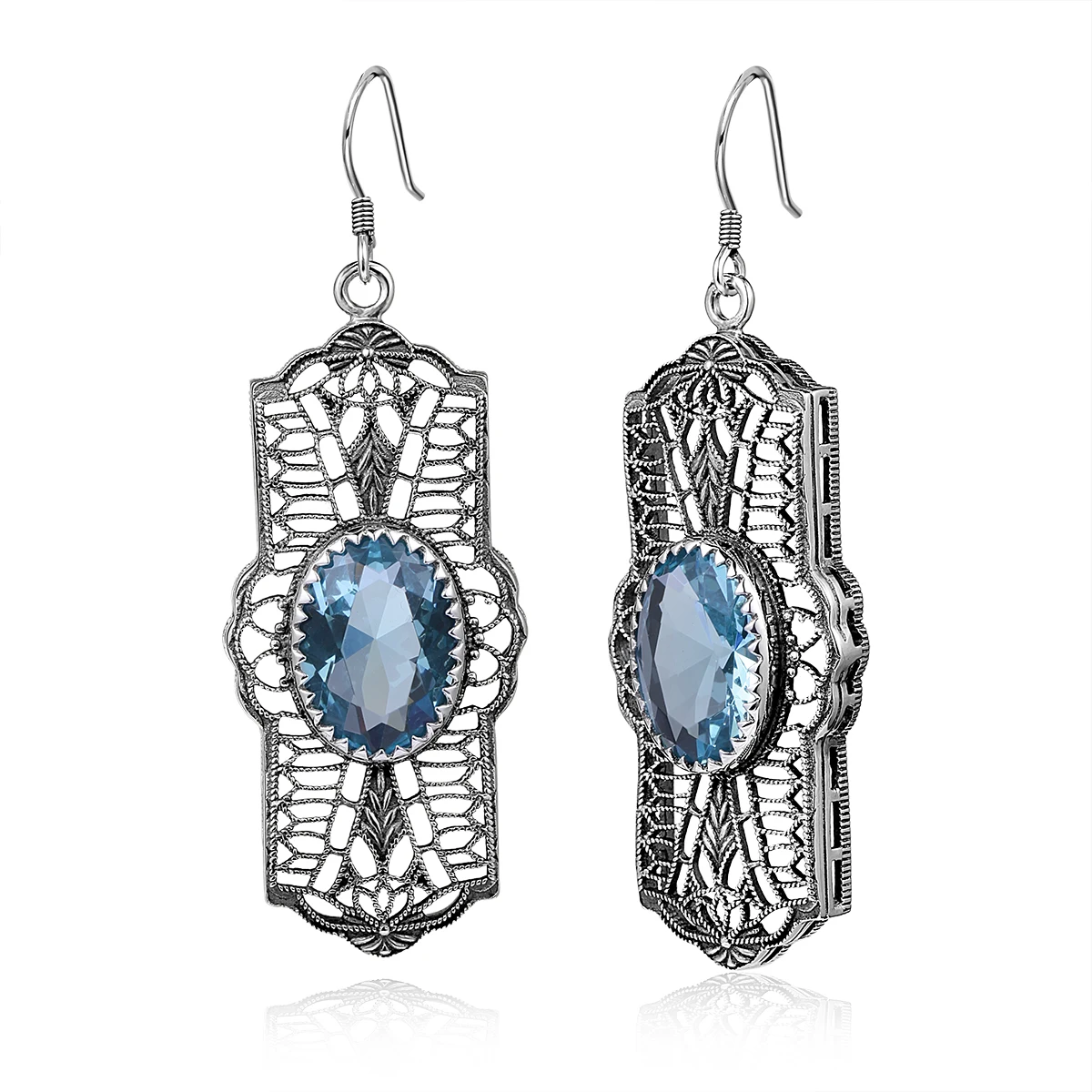 

Wholesale Earrings Women 925 Sterling Silver Earrings Jewelry Factory Oval Aquamarine Drop Long Earrings