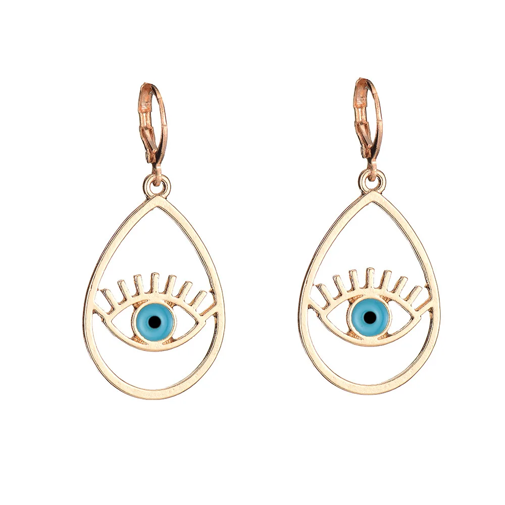 

2021 European Fashion Square Evil Eyes Clip On Earring Gold Plating Oil Drip Evils Eye Drop Earring For Women