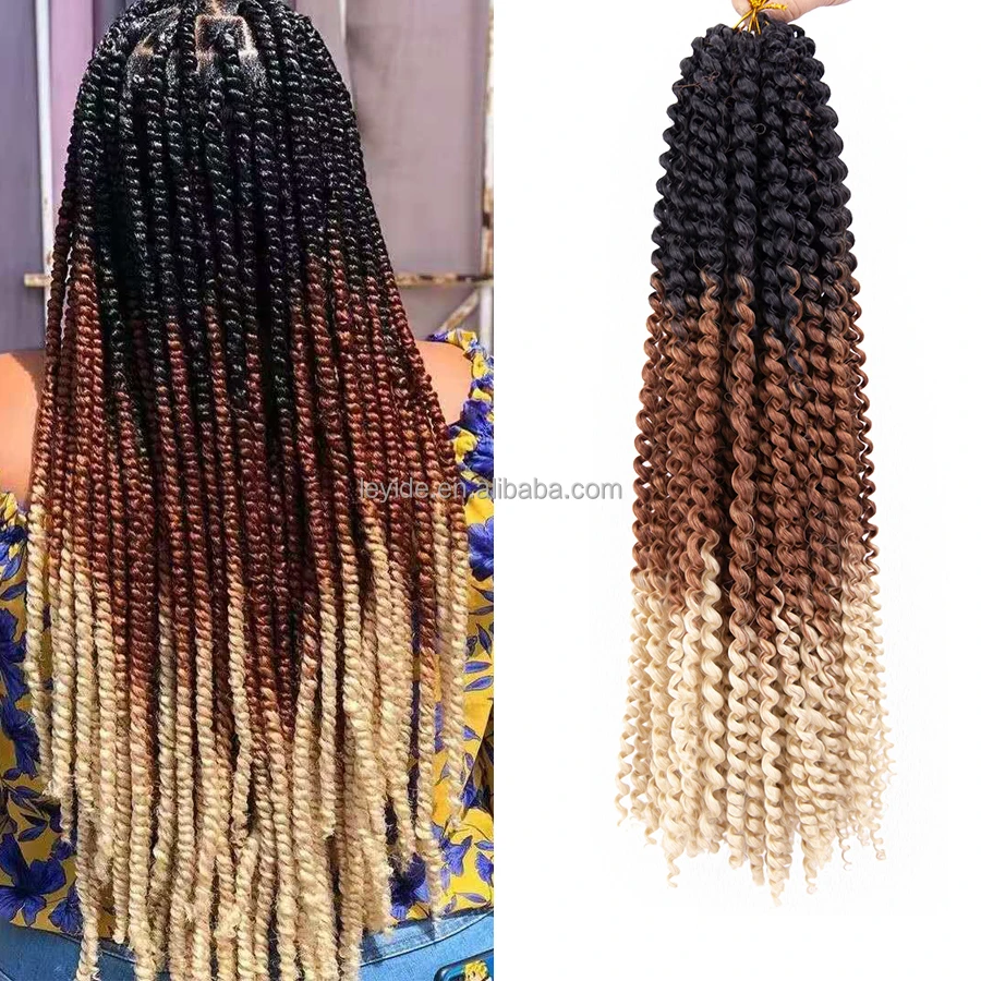 

Wholesale Synthetic Nubian Pre Twisted Water Wave Curly Braid Crochet Hair Extension Passion Twist Hair, 2 tone color, 3 tone color