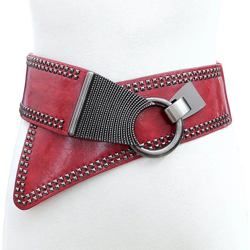

Punk Style Plus Size Belts Elastic Personality Fashion Wild Wide Waist Belts Rivet Decorated Women Leather Belts For Dress