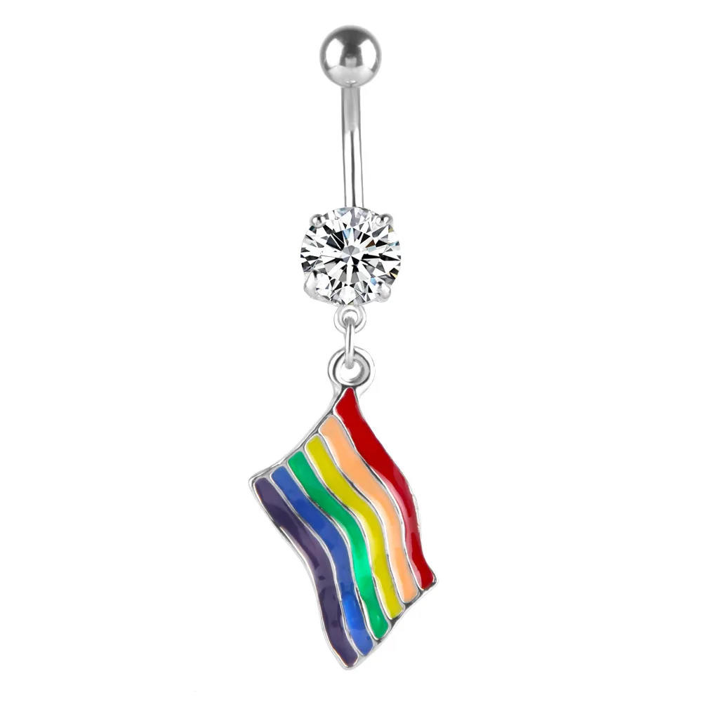 

Metal Rainbow Flag Pendant Belly Button Rings Anti-allergy Stainless Steel Sexy Lady Piercing Ombligo Body Jewelry For Women