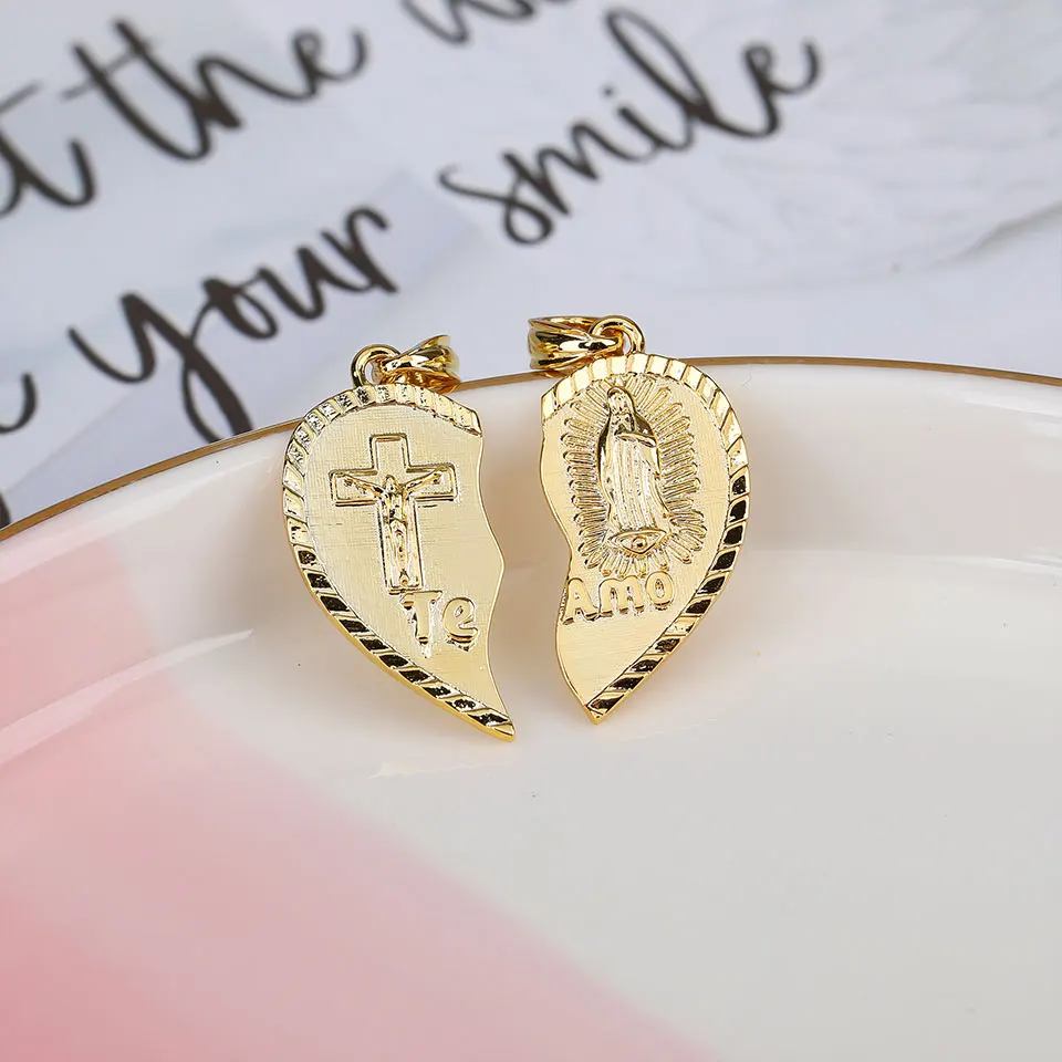 

New Copper Heart Puzzle Couple Virgin Mary Catholic Jewelry Gift