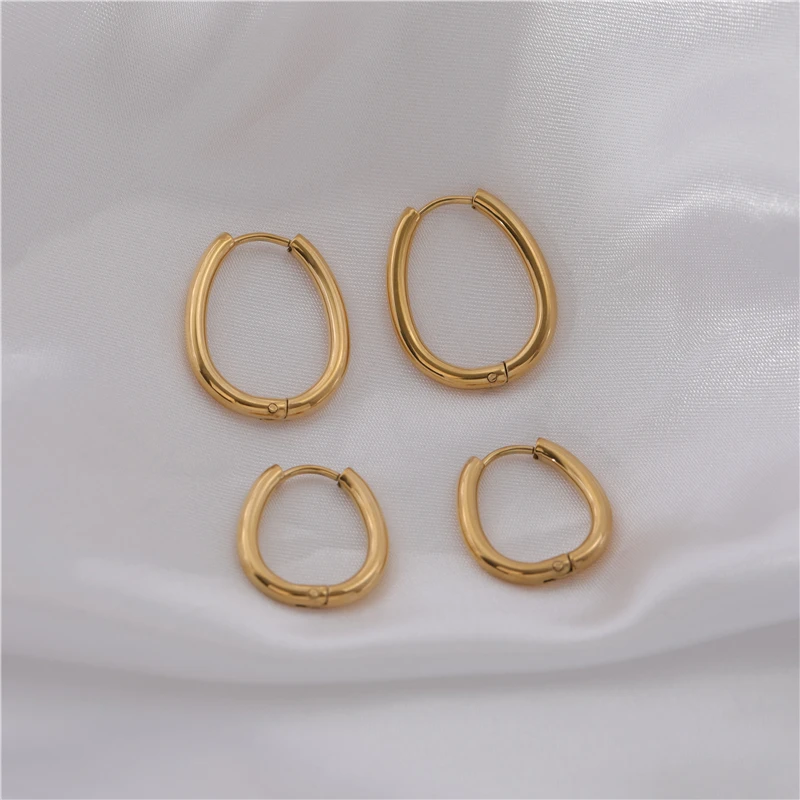 High End PVD 18K Gold Plated Irregular Goose Egg Shape Huggie Earrings Stainless Steel Jewelry Wholesale