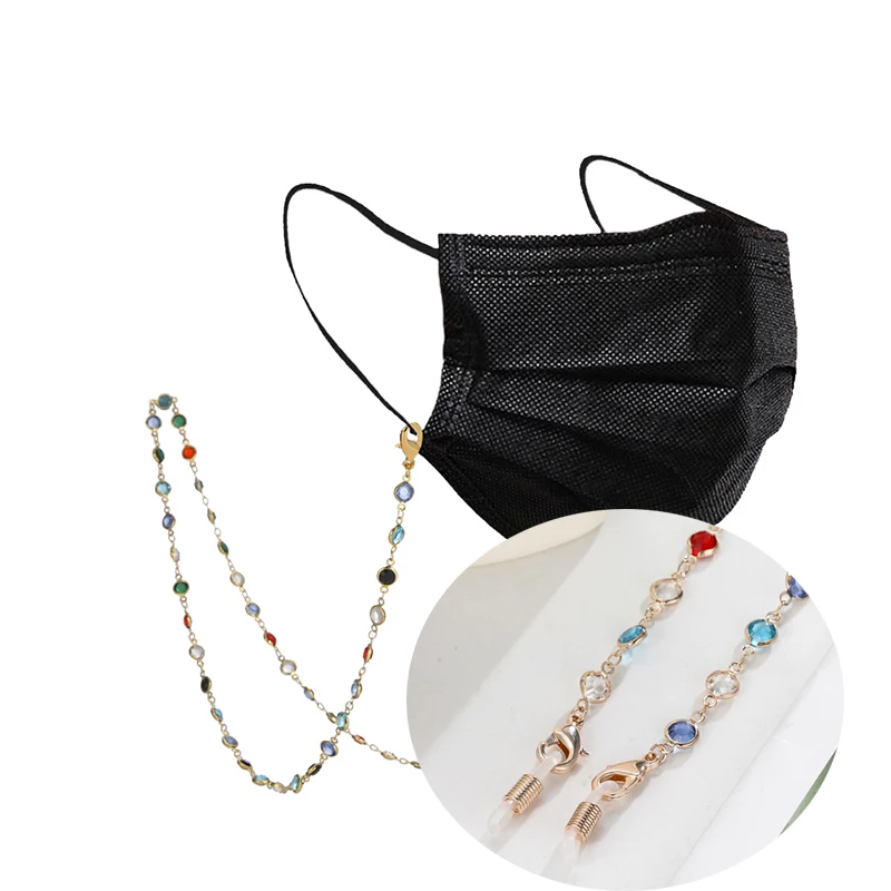 

Fashionable Colorful Crystal Sunglasses Masked Lanyard Chain Jewelry Glasses Chain Eye Wear Accessory rhinestone Strap Holder