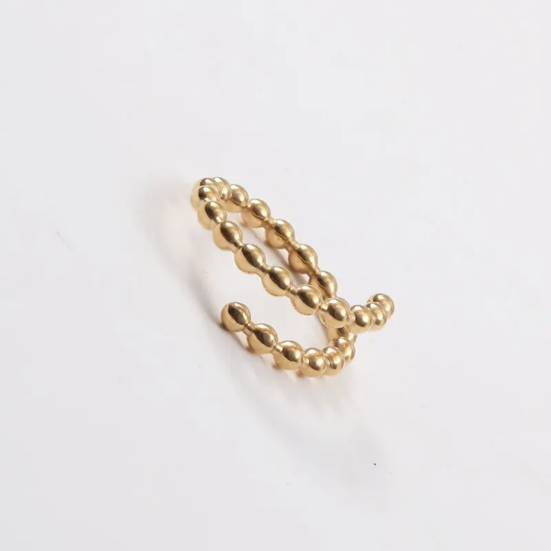 

Joolim Jewelry Wholesale 18K Gold Plated Beads Spiral Open Stainless Steel Rings for Women Rings