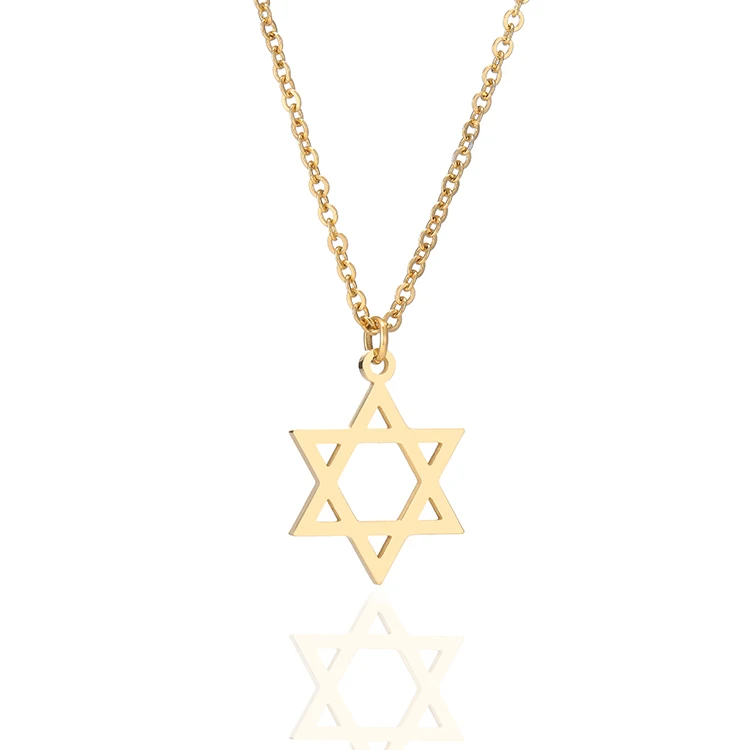 

Hot Men Women Star of David Necklace Stainless Steel Jewish Israel Jewelry Pendant with Chain kabbalah lucky charm necklaces, Gold/silver/black