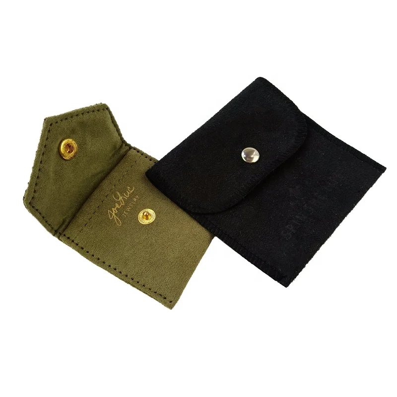 

Custom Logo Envelope-shaped Faux Suede Fabric Jewelry Packaging Gift Pouch/Bag with Flap and Snap Button