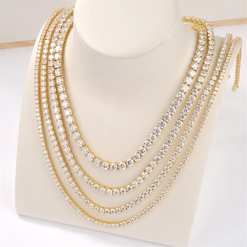 

18inch Gold plated VVS Moissanite tennis Diamond Jewelry Necklaces S925 Sterling Silver Tennis Chain