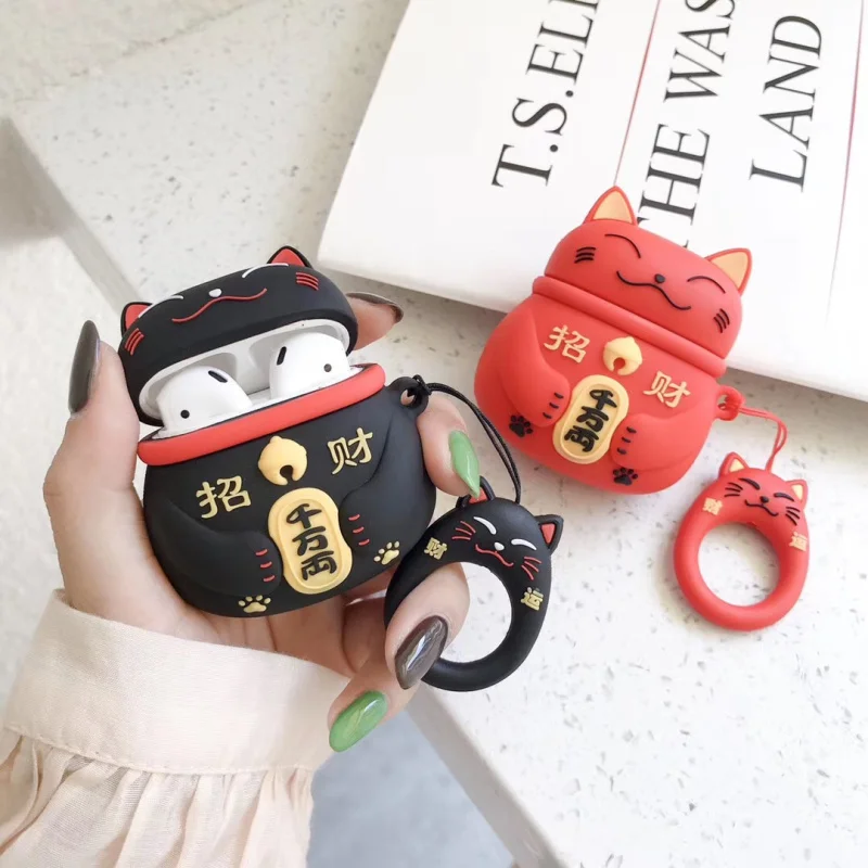 

Free Shipping For airpods cat cartoon cover case with Finger Ring Strap