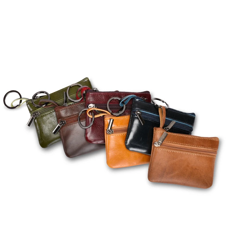 

Genuine Leather Coin Purse Unisex Zipper Pouch Change Purse Key Pocket Men Women Card Holders Multifunctional Short Wallet