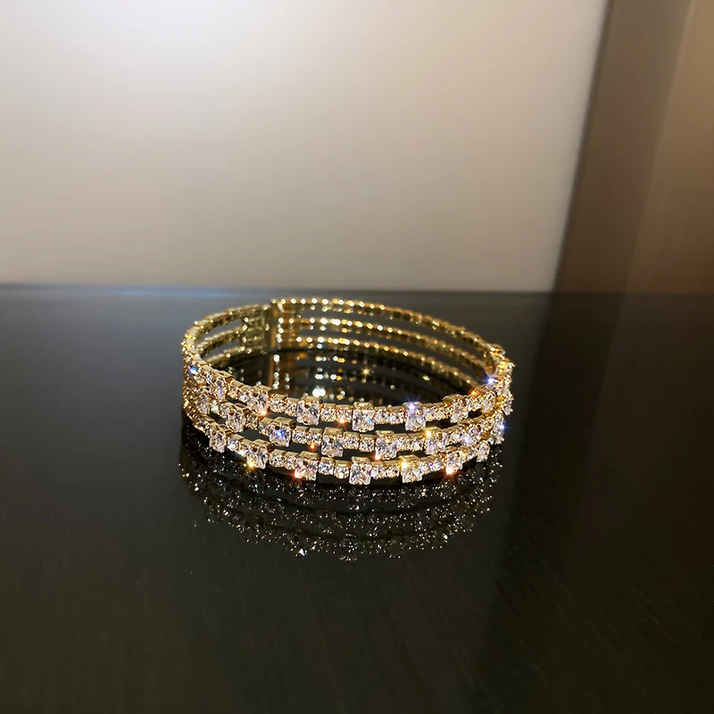 

fashion trendy three layered tennis crystal bangle