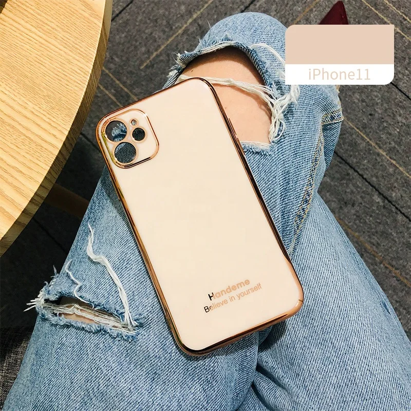 

2021 new solid color gold rim plating lens all-inclusive precise hole position suitable for iPhone 11 12 x xr xs pro max, Multi