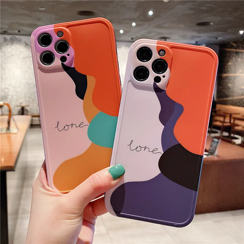 

Camera Protection Phone Case For iPhone 11 Por Max X XS Max XR 7 Puls 7 8 Puls Cases Art Retro Abstract Geometry Silicone Cover