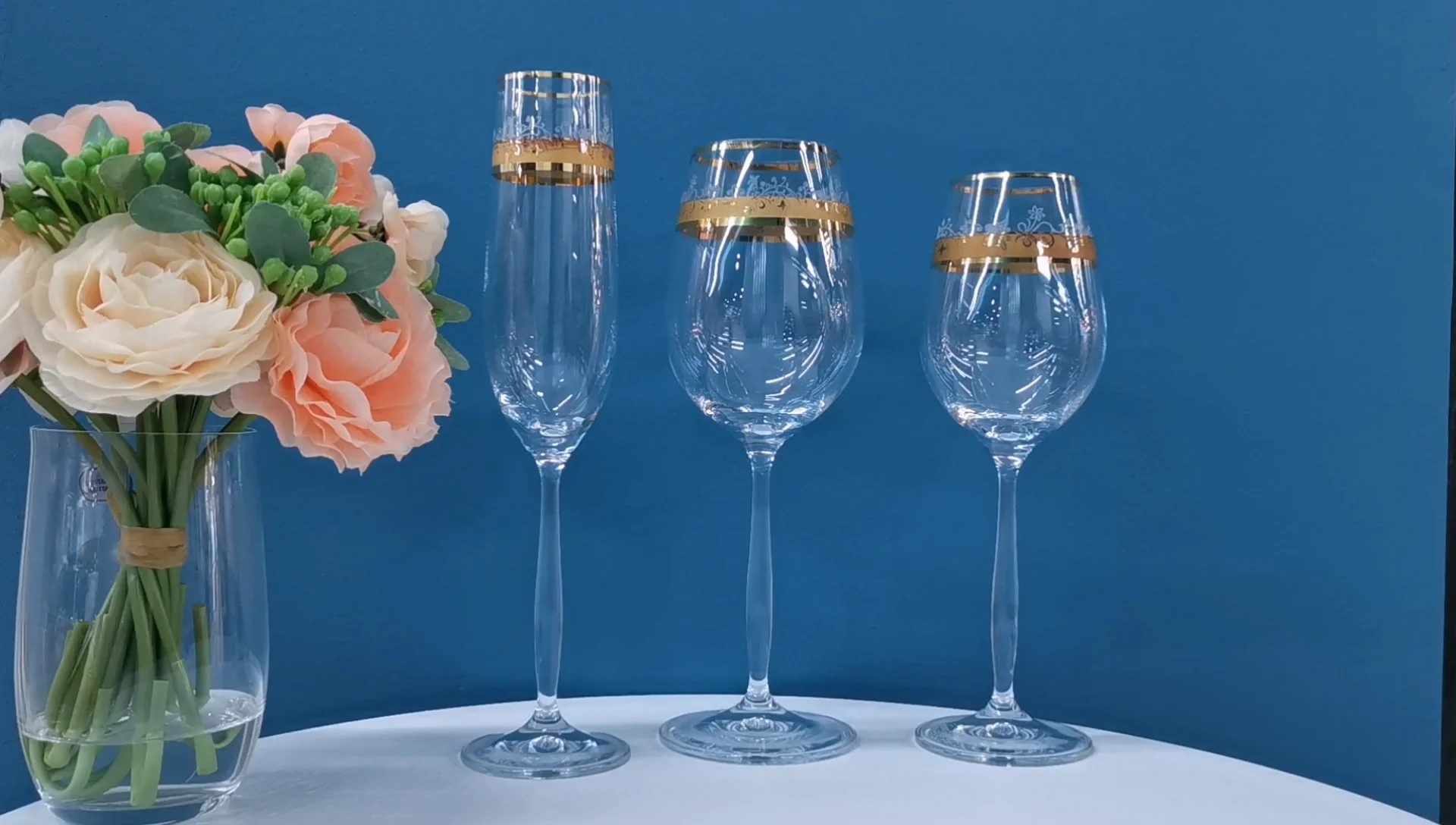 Customized Crystal Engraving Glass Wedding Glassware Goblet Gold