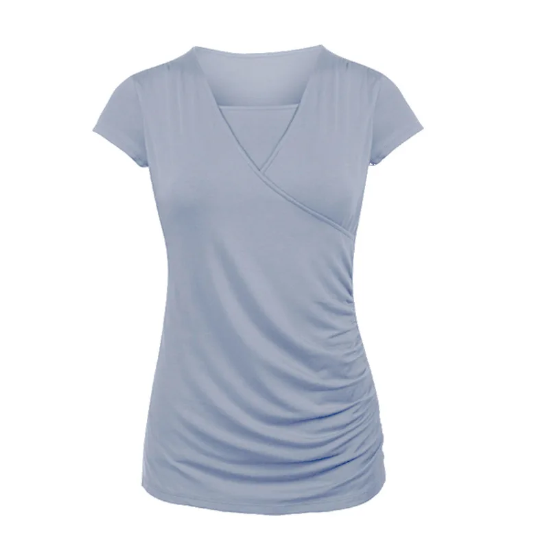 

short sleeve v collar woman maternity t shirt sporting cotton nursing top outdoor wear lady yoga large size pregnant top