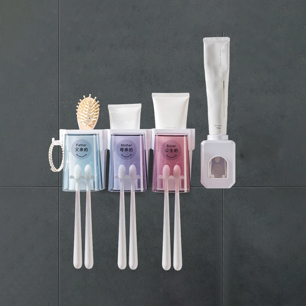 

Bathroom Automatic Tooth Brush Paste Squeezer Toothpaste Dispenser Toothbrush Holder Wall Mounted Set