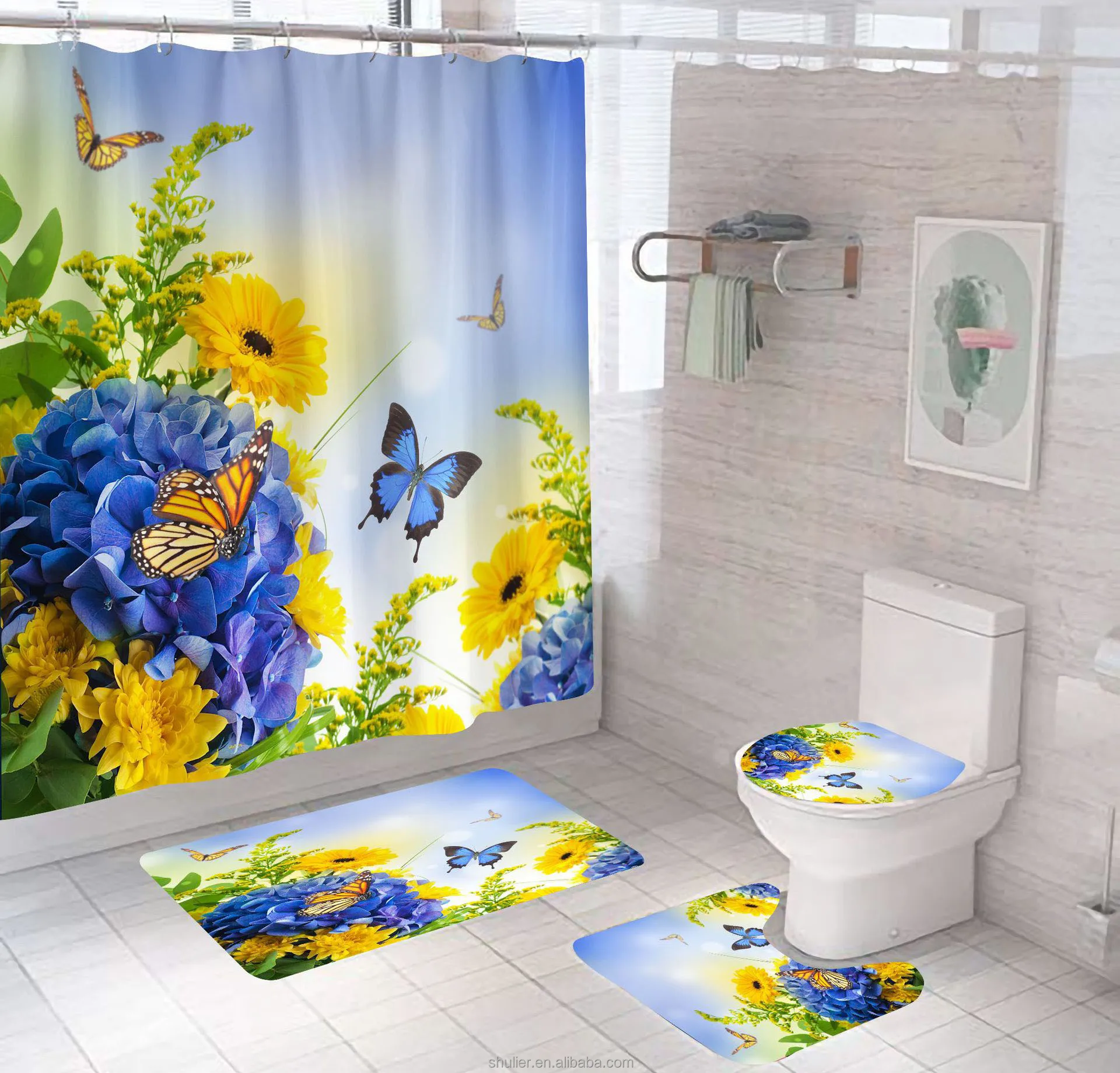 

Customized Modern Cactus Flower Polyester Hotel Washable 3D Digital Printing Girl 84 Inch Long Shower Curtain