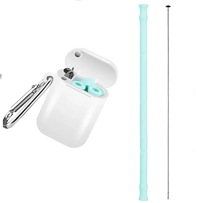 

Foldable Environmental Straw With Carrying Case And Cleaning Brush Silicone Drinking Straw, Green