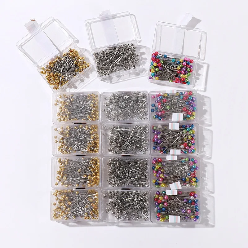 

100Pcs/Box Straight Quilting Pins Hijab Clip pins Glass Ball Multicolor Head Pins