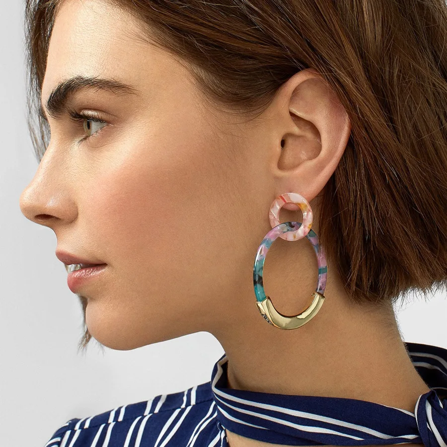 

Fashion Exaggerated Gold Acrylic Geometry Oval Acetate Resin Drop Earrings Colorful Oval Acrylic Earrings For Women