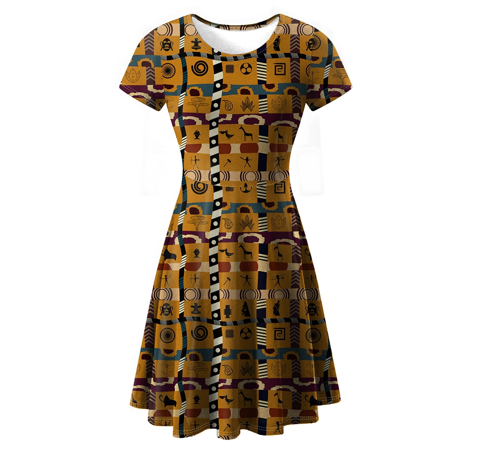 

2021 New Arrivals Woman African Ankara Style Custom Dress 3D Printed Style Summer Dresses Short Sleeve Swing Dress