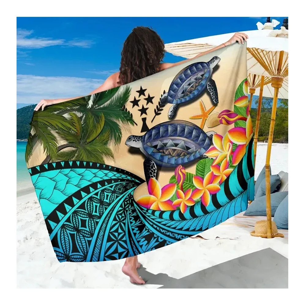 

Kosrae Sarong Polynesian Turtle Coconut Tree And Plumeria Sarong Skirt Chiffon Beach Cover Up Swimsuit Pareo Sarong Bikini Wrap, Customized color