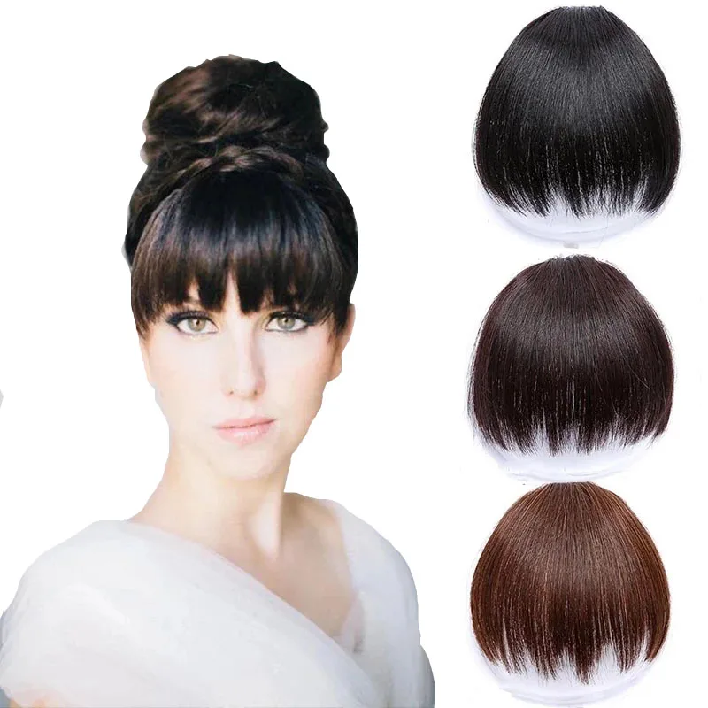 

Private Label Women's Bangs For Black Woman Short Hair Clips Synthetic Hair Natural Black Solid Color Synthetic Hair Extensions