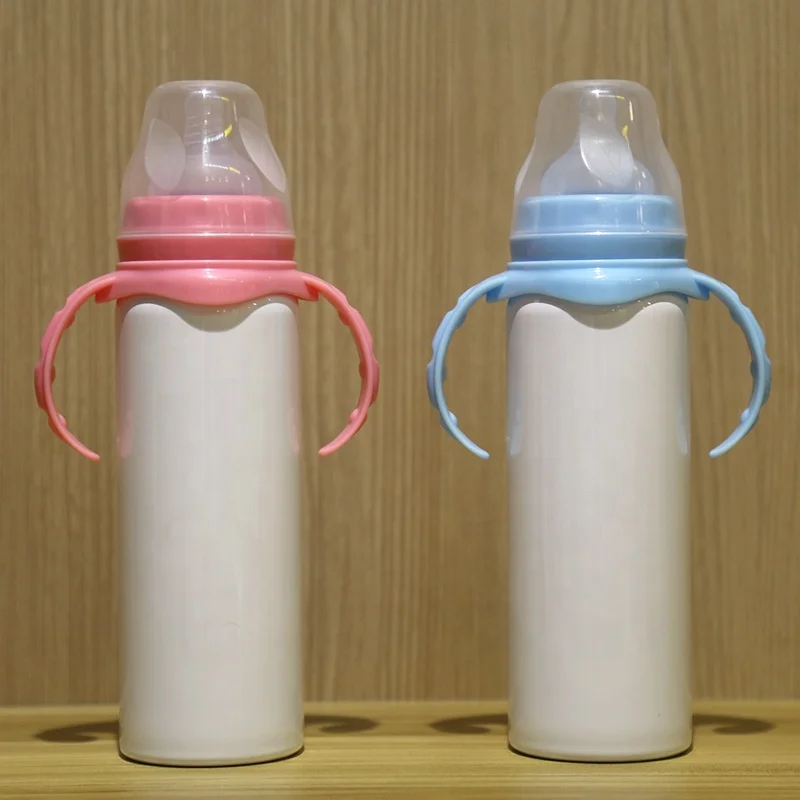 

8oz white blank sublimation double wall stainless steel baby milk water bottle with handle, Customizable