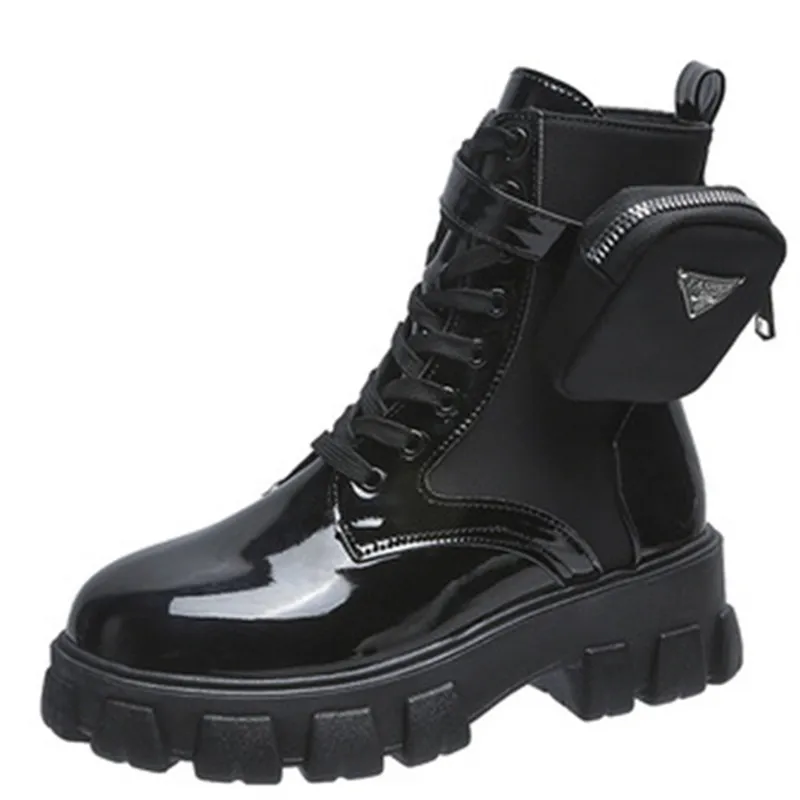 

Dropshipping Women Thick Bottom Pocket Boots Luxury Lady Lace-up Motocross Shoes Plus Size Women's New Style Footwear