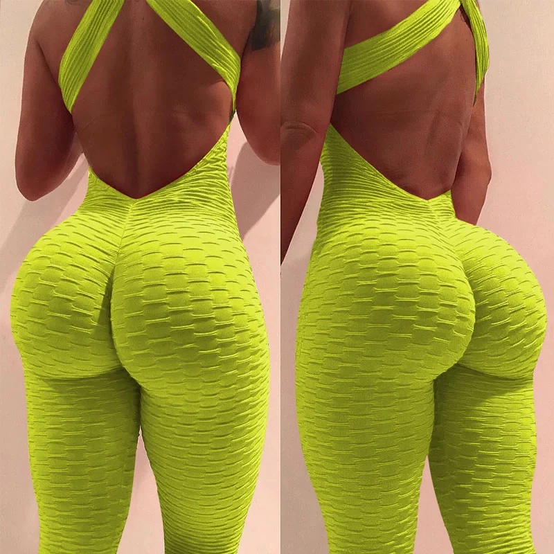 

Fitness Clothing Women's One-pieces Sexy Sports Suit Set Workout Gym Jumpsuit White Pants Yoga Set Bandage Gym Bodysuit
