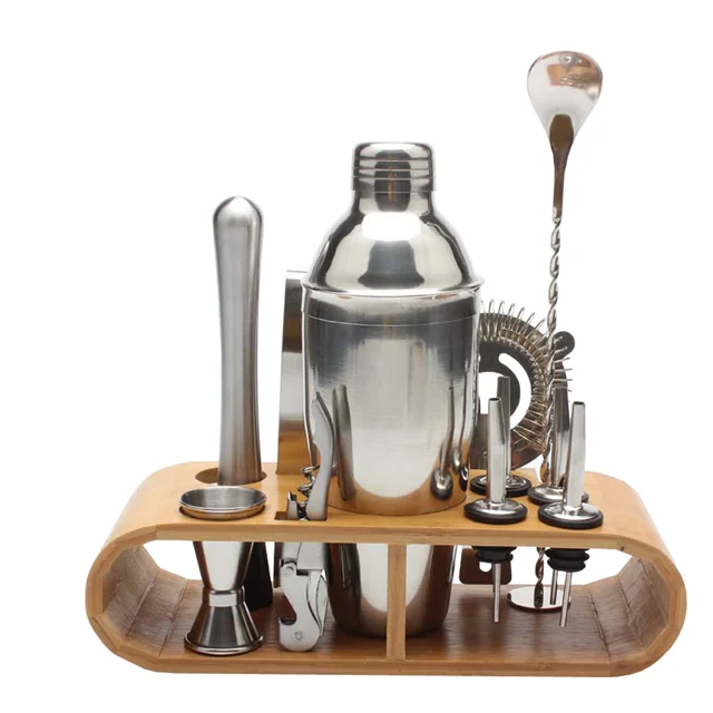 

750ml/600ml Stainless Bar Cocktail Shaker Set Barware Set Shaker Set With Wooden Rack