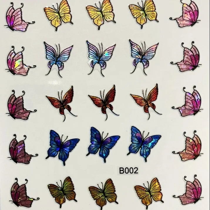 

Paso Sico Gold And Silver Butterfly Laser Nail Spring Summer Colorful Nail Transfer Decals 3D Glitter Nail Stickers