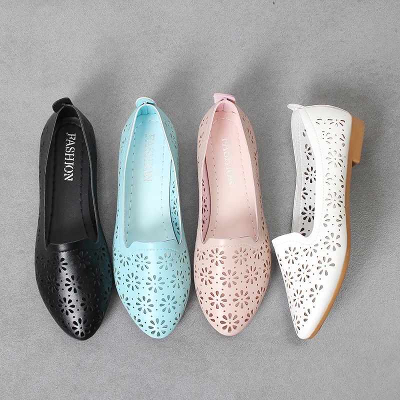 

Single shoes summer new Korean style hollow pointed flat bottom shallow mouth breathable hole shoes pregnant women shoes
