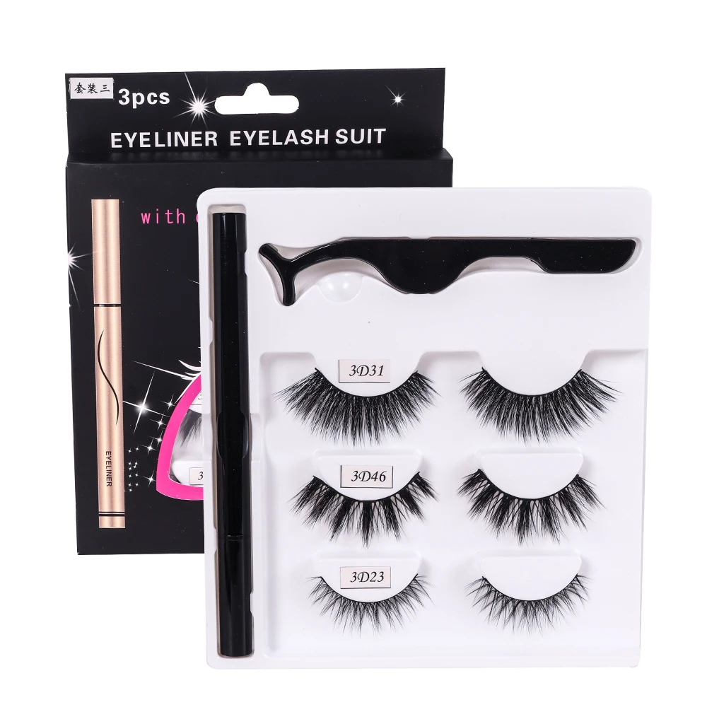 

Wholesale adhesive eyeliner Eyelashes private label eye lash glue magic eyelash eyeliner pen faux mink fur silk lashes, Natural black 3d mink eyelashes