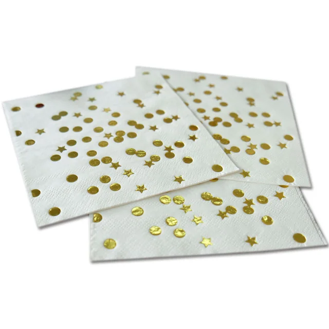 

Gold Foil Black Color With Star Metallic Design Paper Napkin