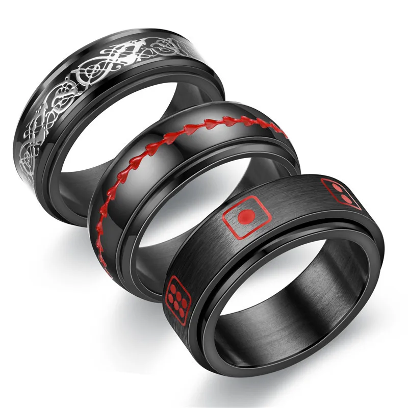 

Fashion Punk Jewelry Finger Gold Silver Black Spinner Men Titanium Steel Rotable Rings, Picture color or custom