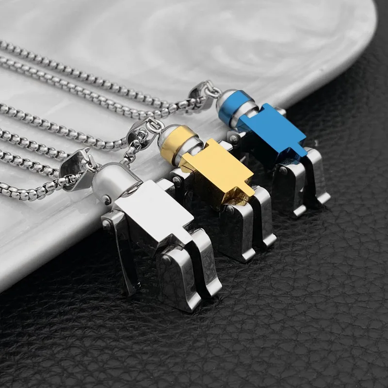 

Personalized Trendy Bot Pendant Stainless Steel Charm Movable Robot Pendant Necklace Chunky Chain Necklace For Women Men, Silver