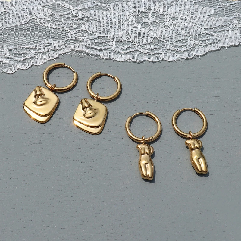 

Feminist Jewelry Stainless steel Gold Hoop Earrings Face Pendant Picasso Abstract Nude Female Body Earrings For Women