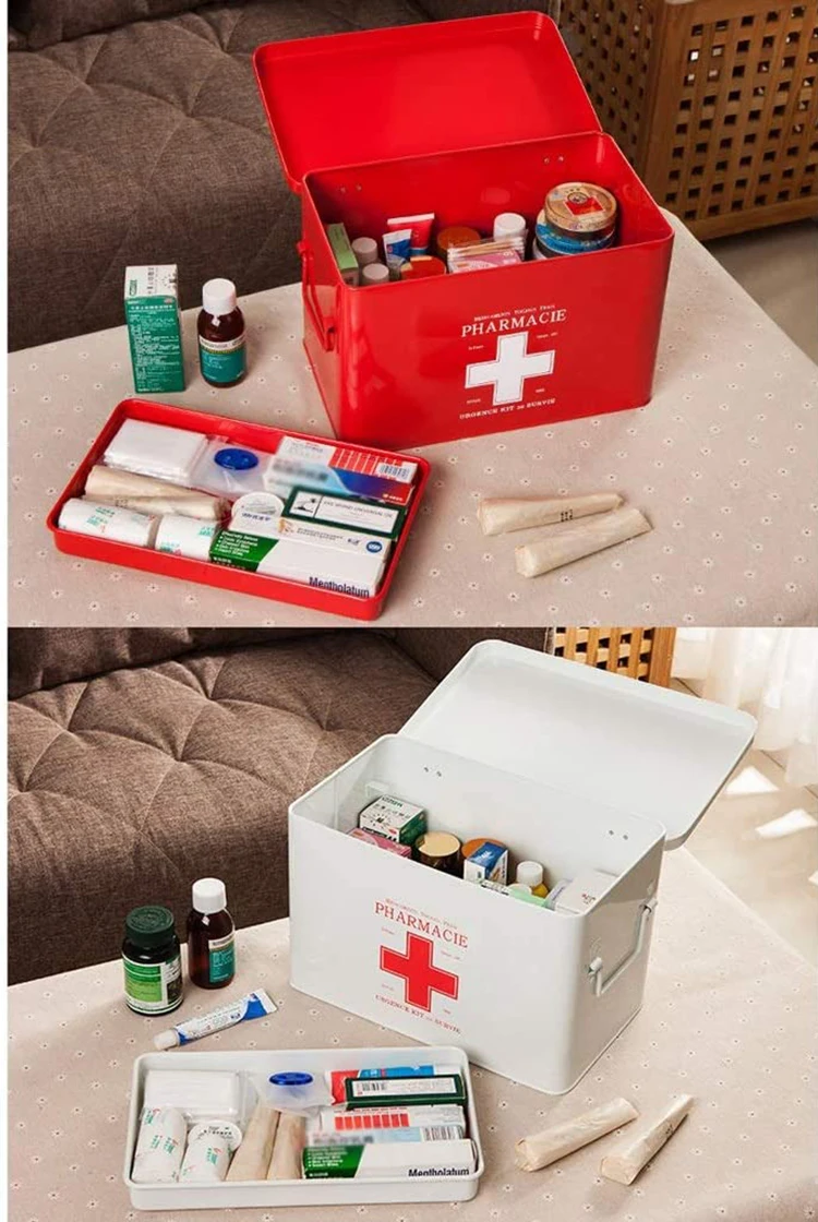 First Aid Tin Blue Vintage Style Large First Aid Storage Box With Lid