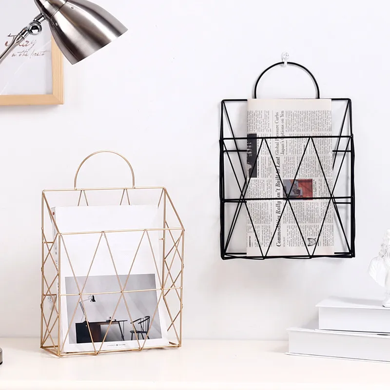 

Creative Portable Nordic Metal Storage Basket Newspaper Rack Wall Decoration Magazine Holder File Folder