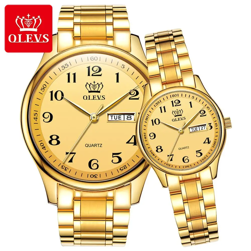 

Top Luxury Brand OLEVS Couple Watch Men Women Automatic Quartz Day/Date Chronograph Casual WristWatch OEM LOGO Clock, 3 colors to choice