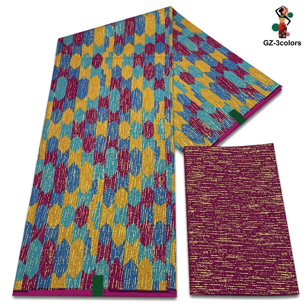 

2+4 Yards Newest African Golden Wax Fabric Real Wax Fabric 100% Cotton Ankara Wax Plaid Print Fabric