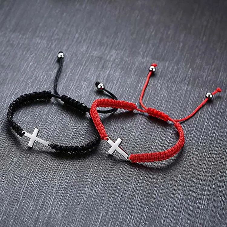 Stainless Steel Bracelet Cross Bracelet Ankle Cross Braided hand rope Adjustable braided hand string bracelet